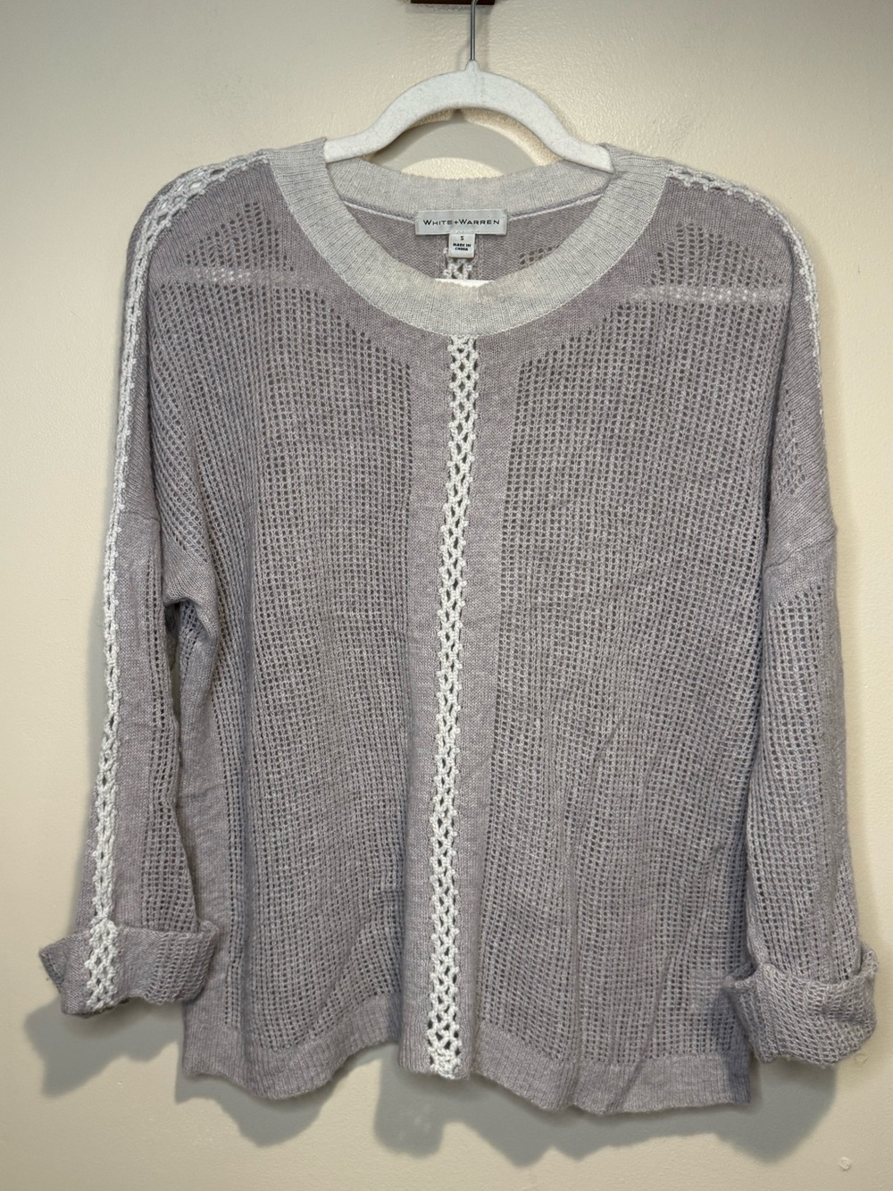 White + Warren 100% Cashmere sweater Mesh open knit